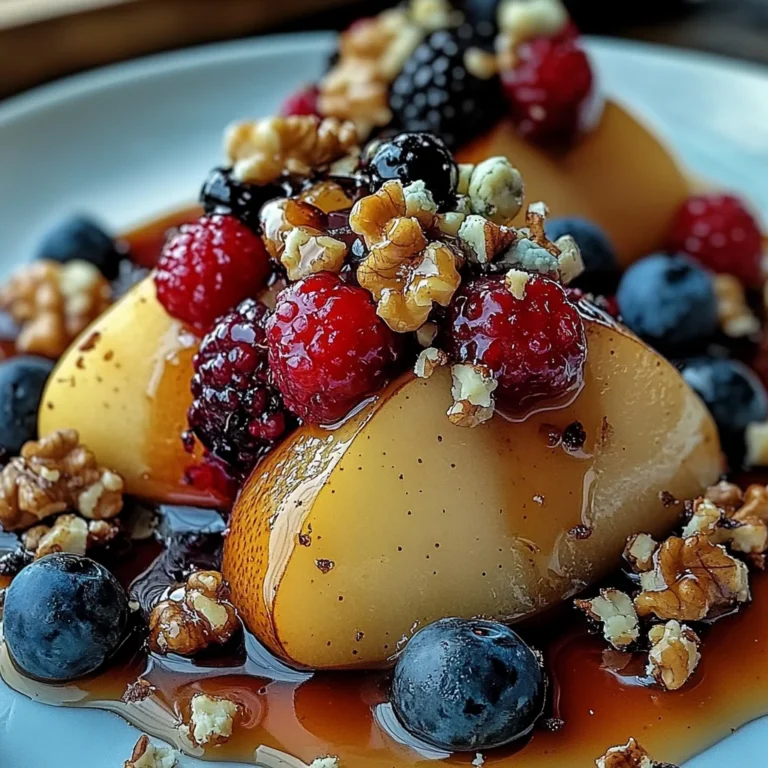 Baked Pears with Berries, Honey, Walnuts & Blue Cheese