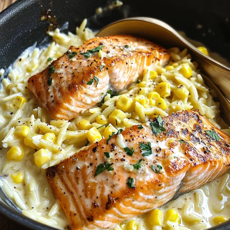 Creamed Corn Orzo with Salmon