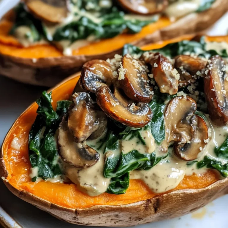 Creamy Mushroom and Spinach Stuffed Sweet Potatoes